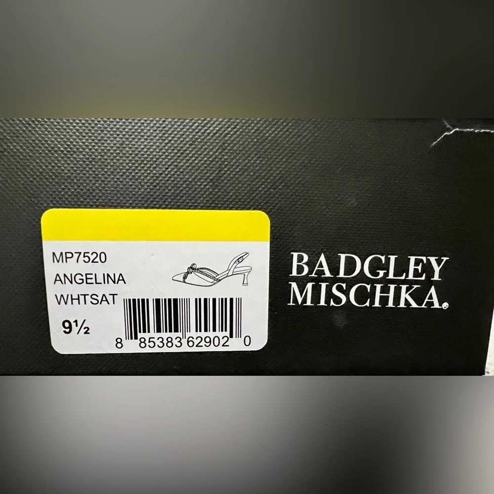 Badgley Mischka Angelina Slingback Pointed Toe Kitten Heel Pump -white Satin 9.5